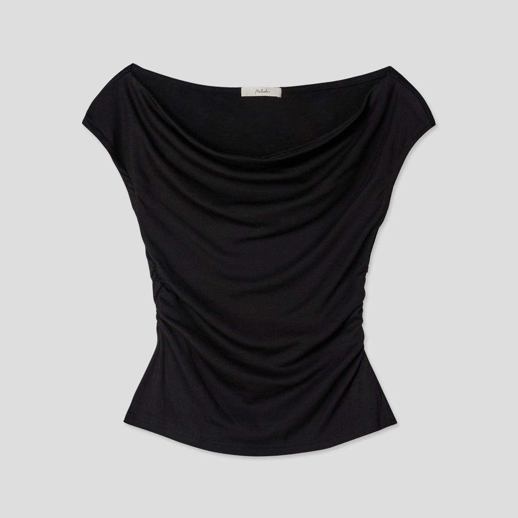 Draped Shirring Boatneck Top