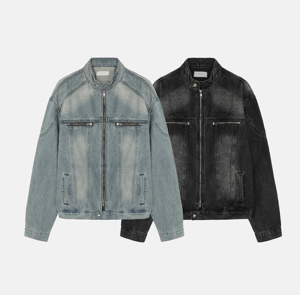 Vintage Washed Denim Biker Jacket