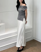 Draped Shirring Boatneck Top