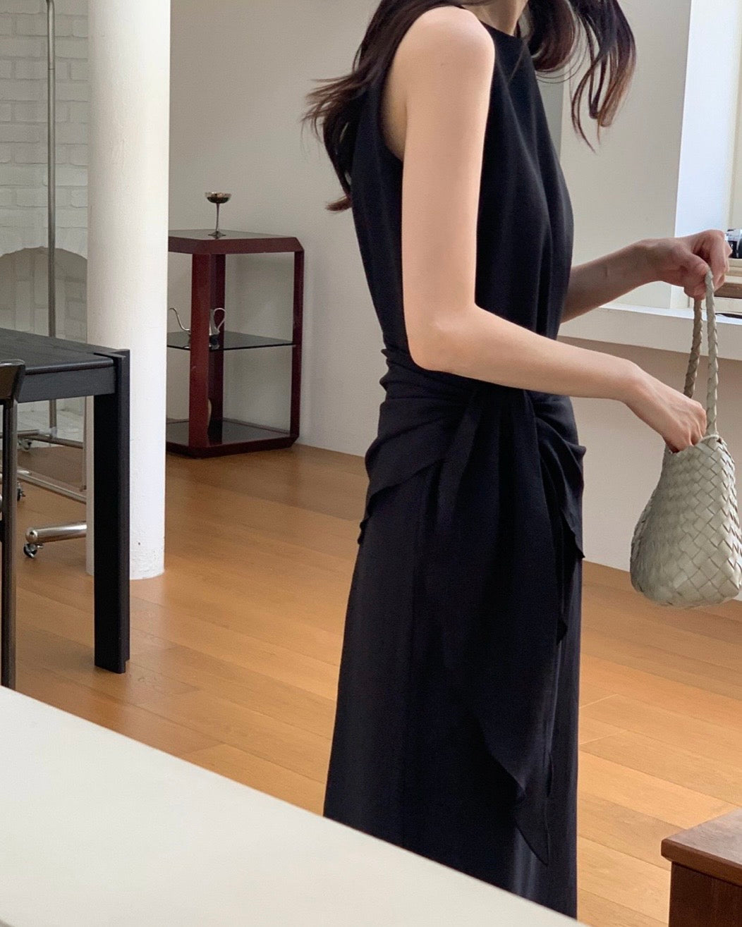 Boat Neck Wrap Long Dress