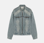 Vintage Washed Denim Biker Jacket