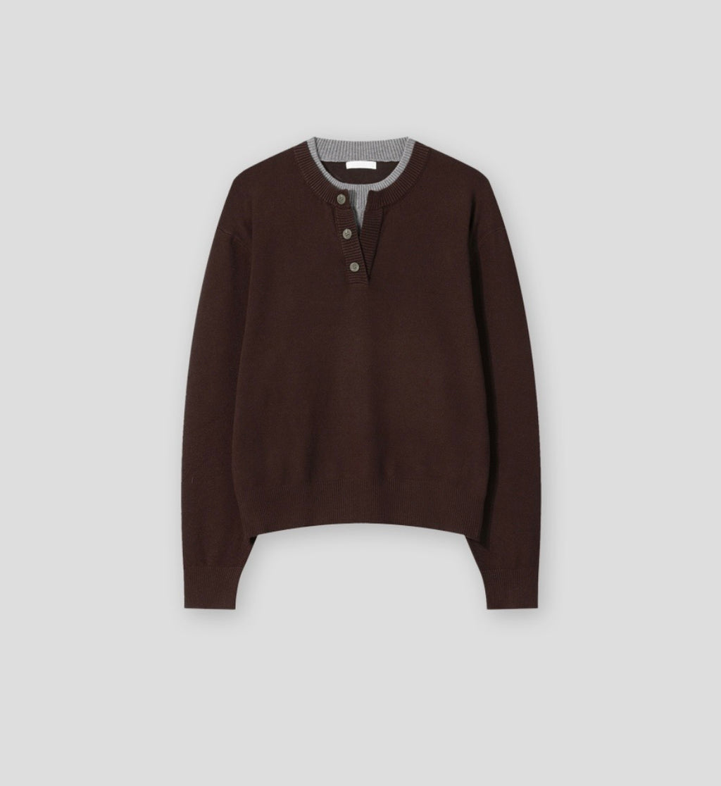Layered Henley Neck Knit