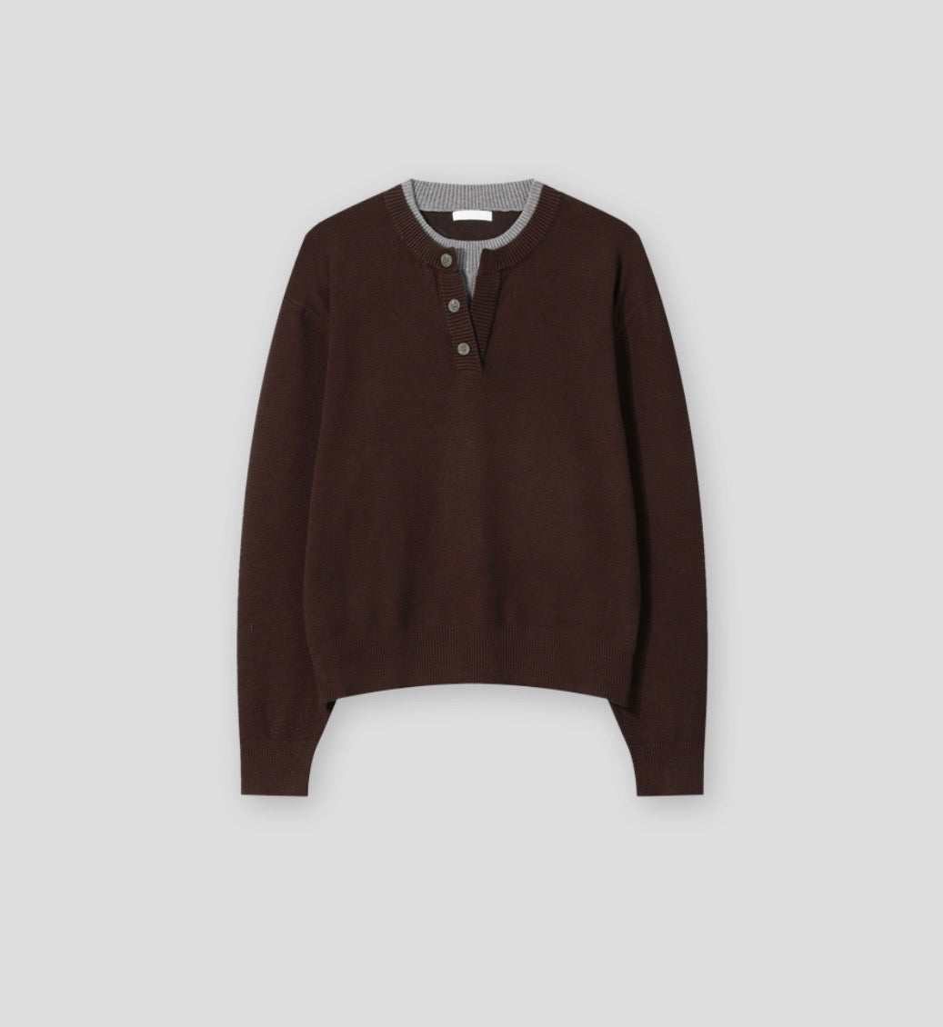 Layered Henley Neck Knit