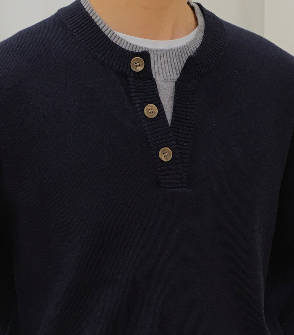 Layered Henley Neck Knit