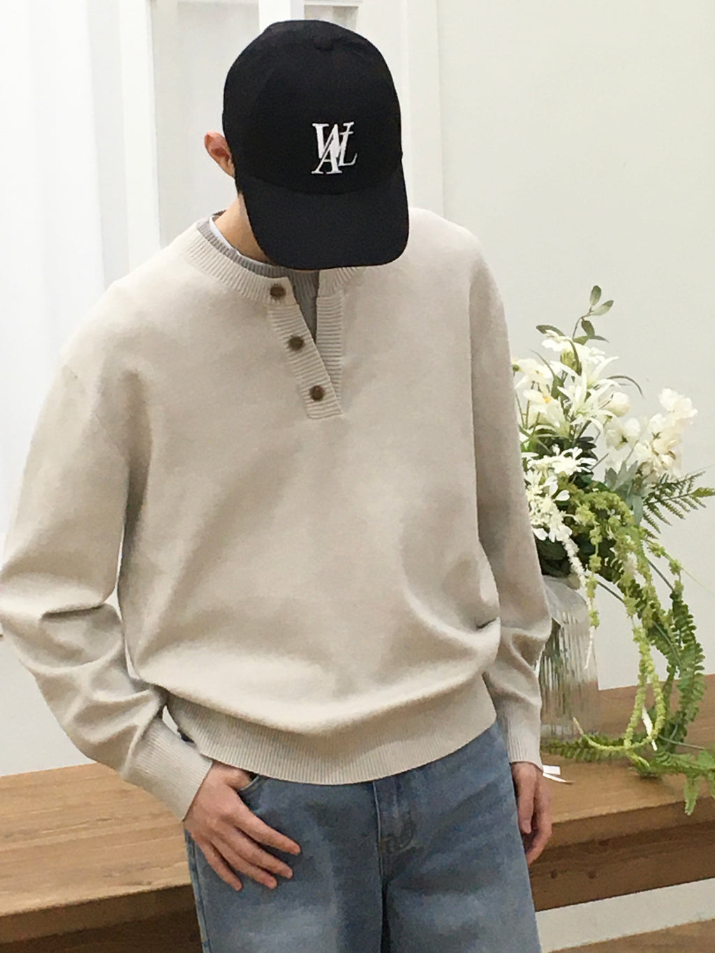 Layered Henley Neck Knit