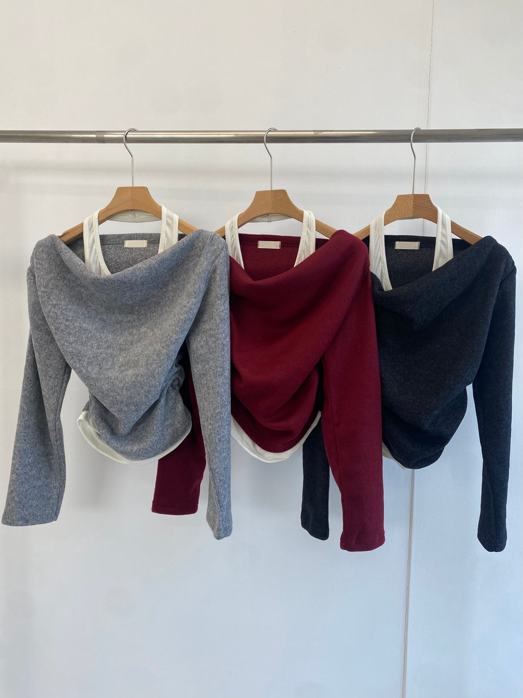 Brushed Halter Neck Open-Shoulder Knit