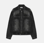 Vintage Washed Denim Biker Jacket