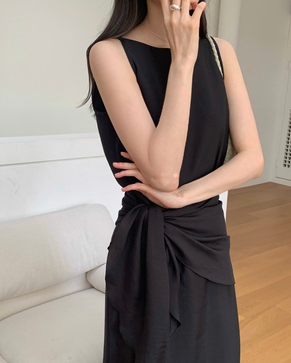 Boat Neck Wrap Long Dress