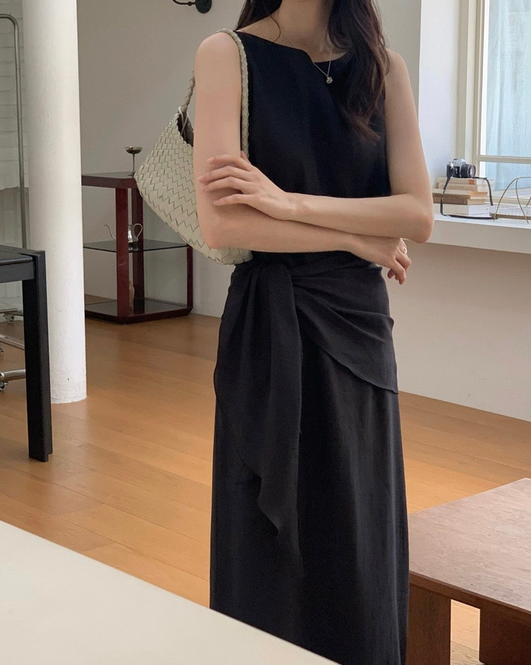 Boat Neck Wrap Long Dress