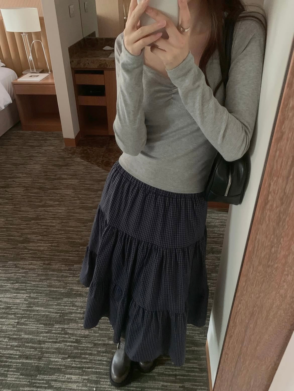 Checked Tiered Midi Skirt