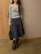 Checked Tiered Midi Skirt