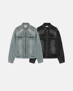 Vintage Washed Denim Biker Jacket