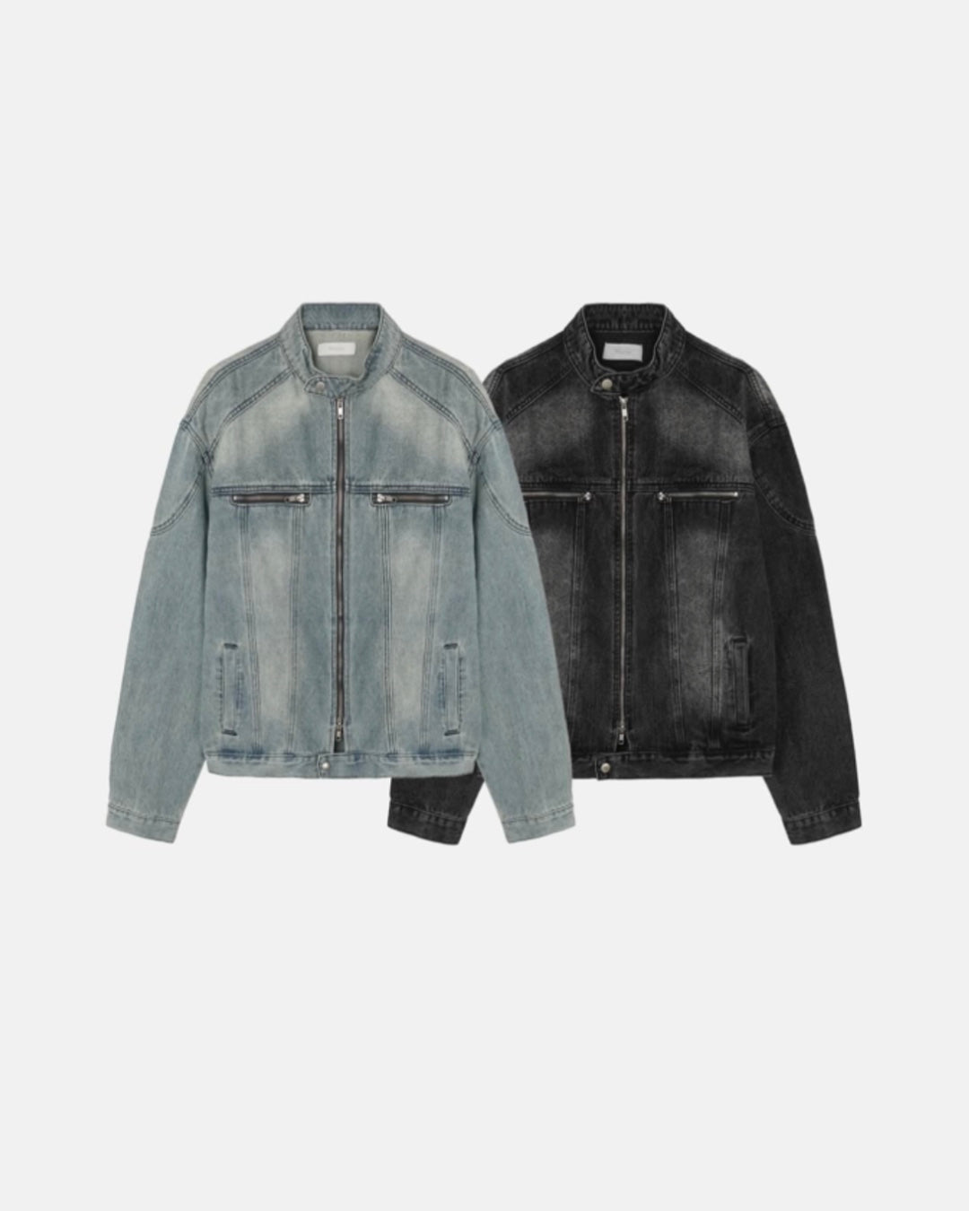 Vintage Washed Denim Biker Jacket