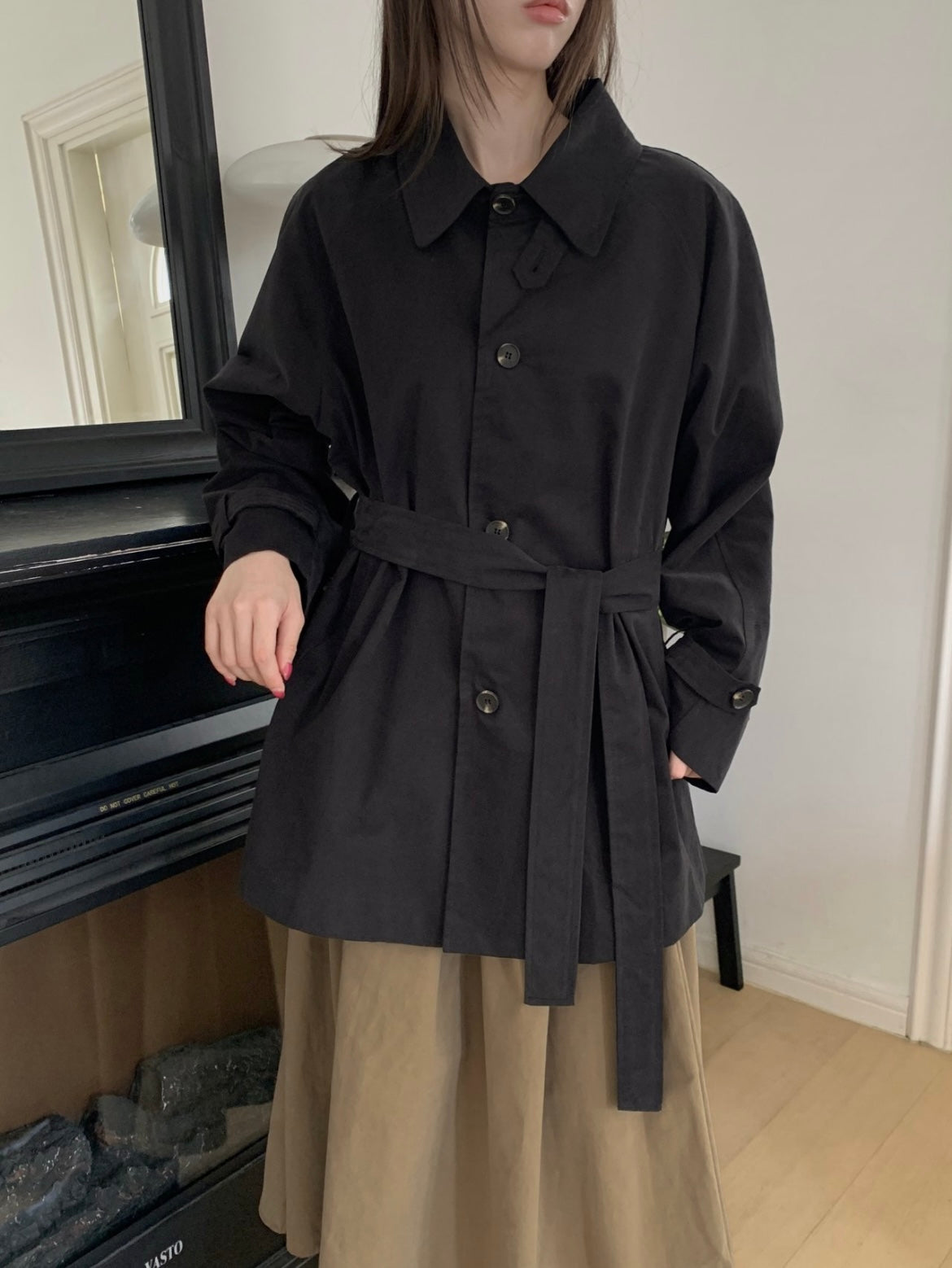 Half Trench Coat with Belt